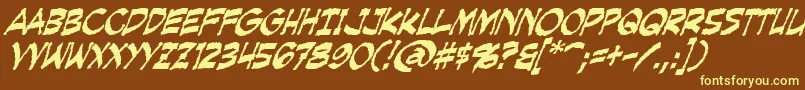 CreepingEvilItalic-Schriftart – Gelbe Schriften auf braunem Hintergrund