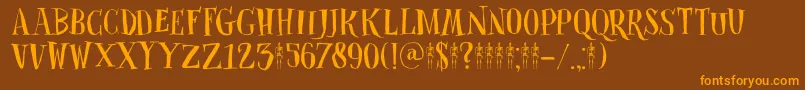 DkClosetSkeleton-Schriftart – Orangefarbene Schriften auf braunem Hintergrund