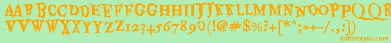 フォントEaterRegular – オレンジの文字が緑の背景にあります。