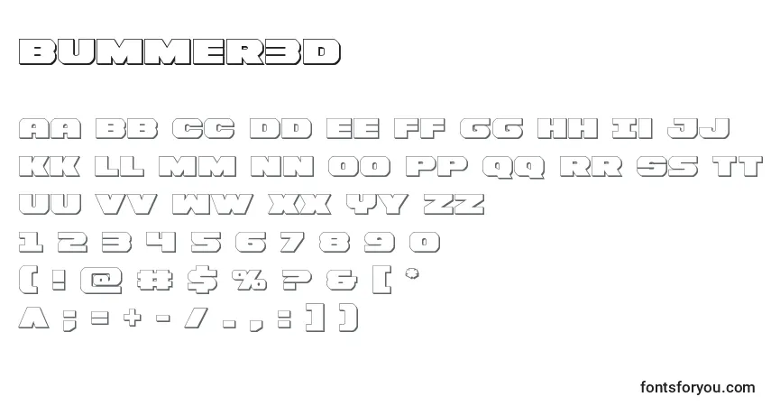 A fonte Bummer3D – alfabeto, números, caracteres especiais