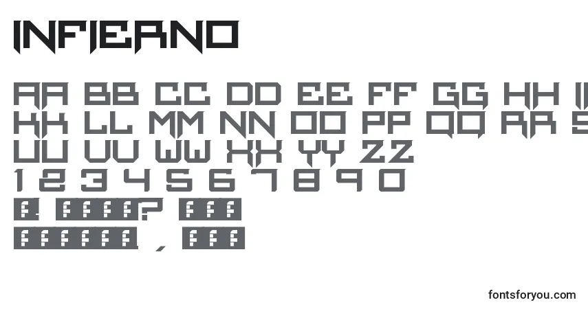 Schriftart Infierno – Alphabet, Zahlen, spezielle Symbole