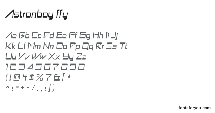 Schriftart Astronboy ffy – Alphabet, Zahlen, spezielle Symbole