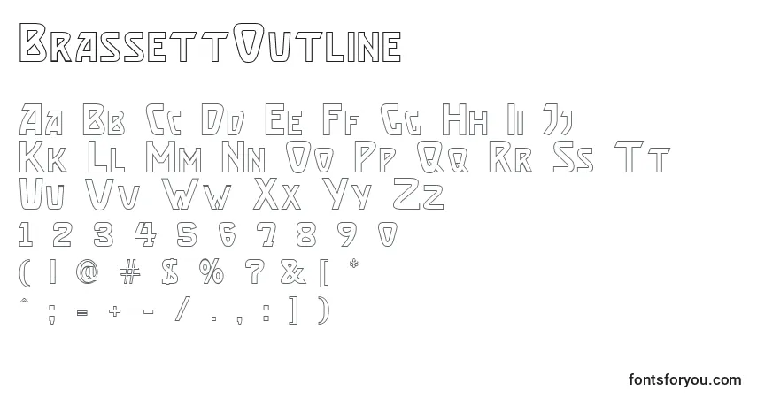 Schriftart BrassettOutline – Alphabet, Zahlen, spezielle Symbole