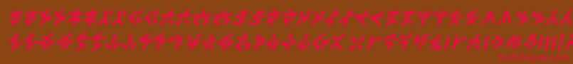 フォントXenotribalbbBld – 赤い文字が茶色の背景にあります。