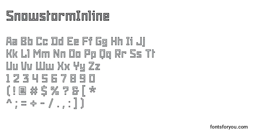 A fonte SnowstormInline – alfabeto, números, caracteres especiais