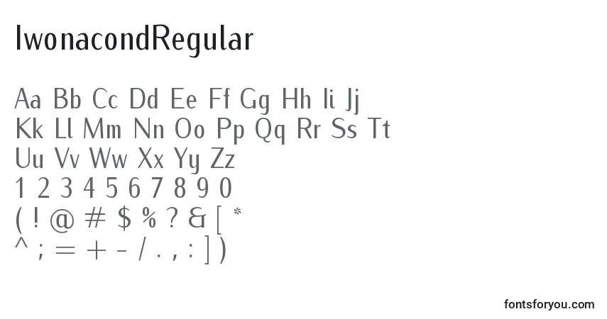 Schriftart IwonacondRegular – Alphabet, Zahlen, spezielle Symbole
