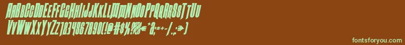 フォントButchsundanceboldital – 緑色の文字が茶色の背景にあります。