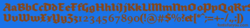 フォントBrokenscriptbold – 茶色の文字が青い背景にあります。
