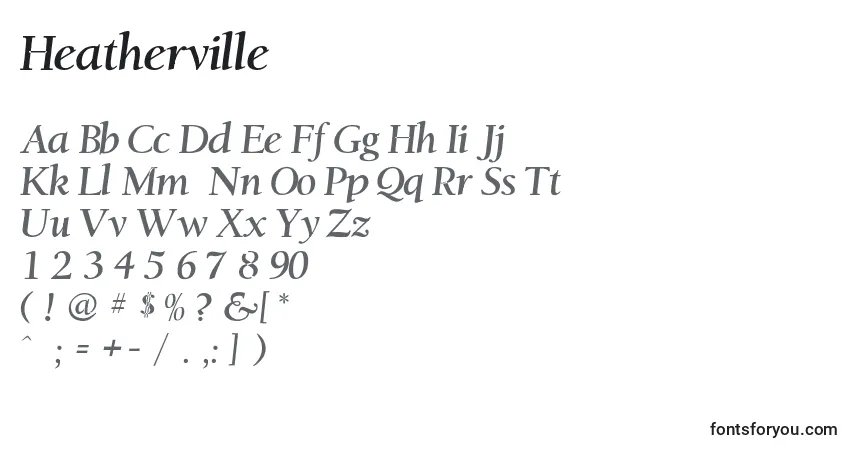 A fonte Heatherville – alfabeto, números, caracteres especiais