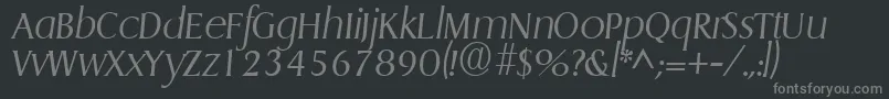GriffonlightItalic-fontti – harmaat kirjasimet mustalla taustalla