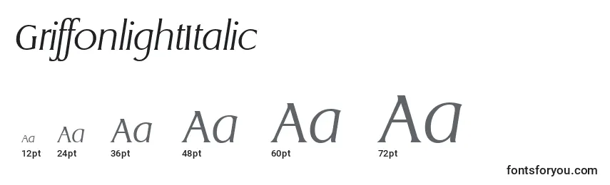 Размеры шрифта GriffonlightItalic