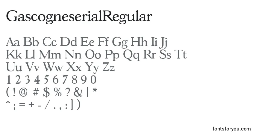 Czcionka GascogneserialRegular – alfabet, cyfry, specjalne znaki