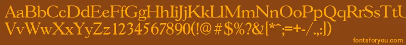 フォントGascogneserialRegular – オレンジ色の文字が茶色の背景にあります。