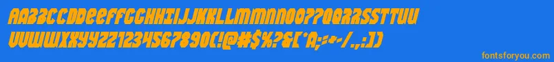 フォントWarnationboldital – オレンジ色の文字が青い背景にあります。