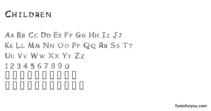 Czcionka Children – alfabet, cyfry, specjalne znaki