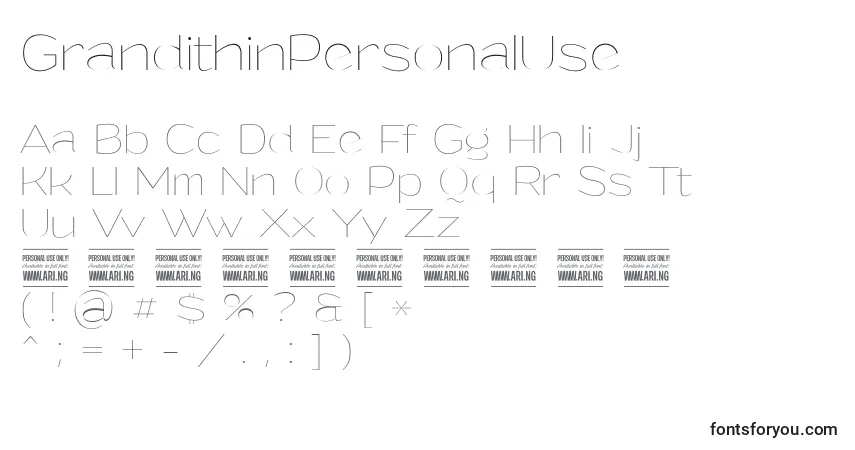 A fonte GrandithinPersonalUse – alfabeto, números, caracteres especiais