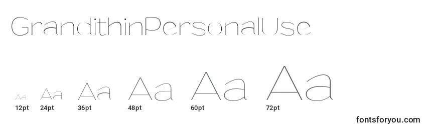 GrandithinPersonalUse Font Sizes