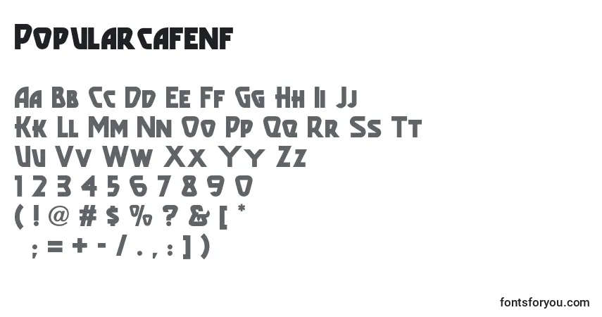A fonte Popularcafenf – alfabeto, números, caracteres especiais