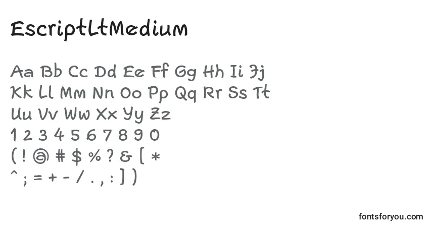 Czcionka EscriptLtMedium – alfabet, cyfry, specjalne znaki