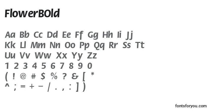 Czcionka FlowerBOld – alfabet, cyfry, specjalne znaki