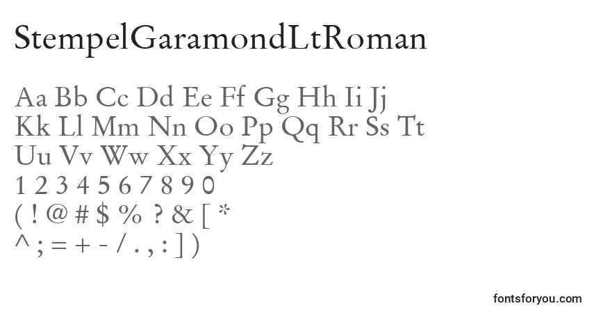 Czcionka StempelGaramondLtRoman – alfabet, cyfry, specjalne znaki