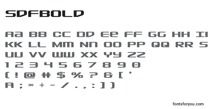 A fonte Sdfbold – alfabeto, números, caracteres especiais