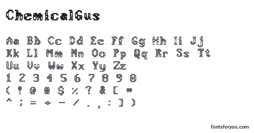 Czcionka ChemicalGus – alfabet, cyfry, specjalne znaki