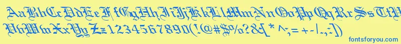 Fonte OldEnglishLefty – fontes azuis em um fundo amarelo