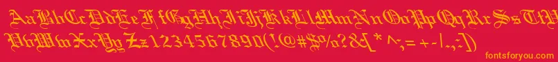 Fonte OldEnglishLefty – fontes laranjas em um fundo vermelho