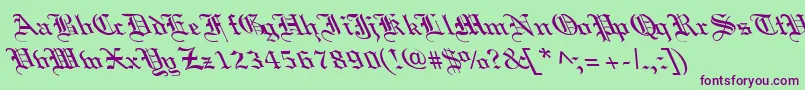 Czcionka OldEnglishLefty – fioletowe czcionki na zielonym tle