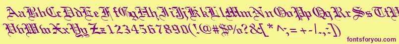 OldEnglishLefty Font – Purple Fonts on Yellow Background