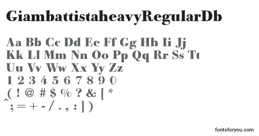 A fonte GiambattistaheavyRegularDb – alfabeto, números, caracteres especiais