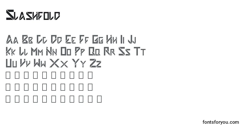Czcionka Slashfold – alfabet, cyfry, specjalne znaki