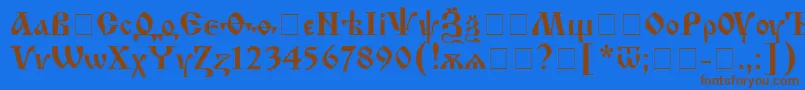 フォントIzhit8 – 茶色の文字が青い背景にあります。