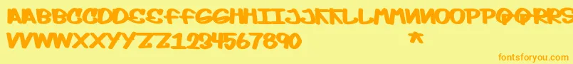Moptop-Schriftart – Orangefarbene Schriften auf gelbem Hintergrund