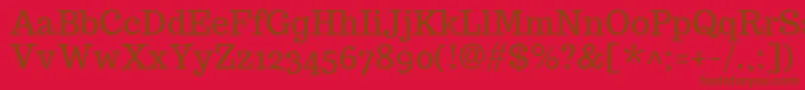 TrocchiRegular-Schriftart – Braune Schriften auf rotem Hintergrund