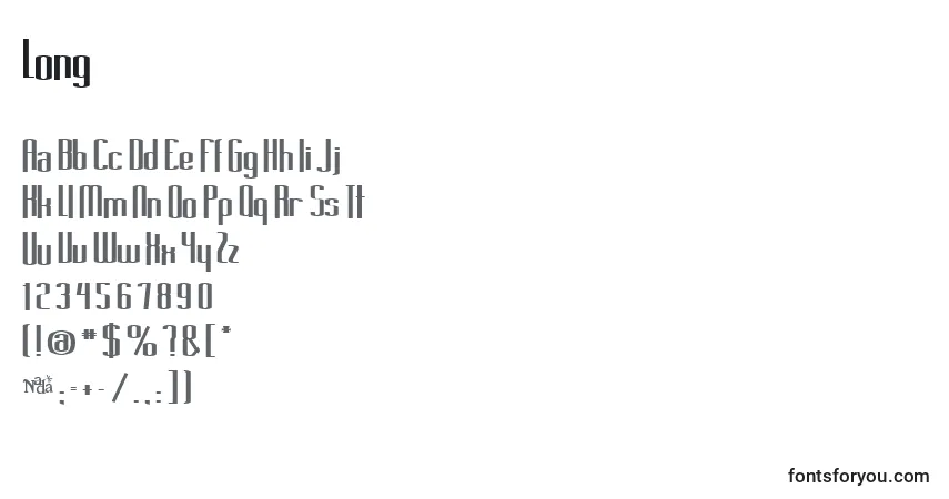 Czcionka Long – alfabet, cyfry, specjalne znaki