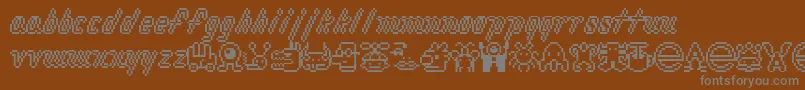 Macrodigi-fontti – harmaat kirjasimet ruskealla taustalla