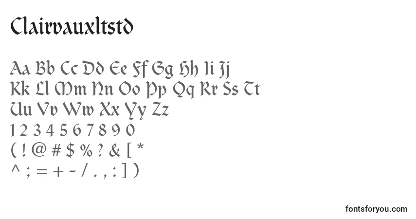 Czcionka Clairvauxltstd – alfabet, cyfry, specjalne znaki