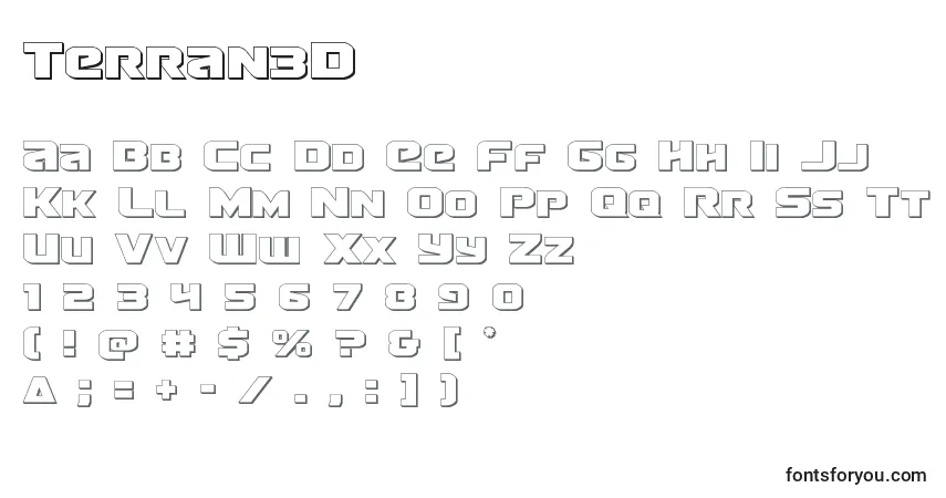 Schriftart Terran3D – Alphabet, Zahlen, spezielle Symbole