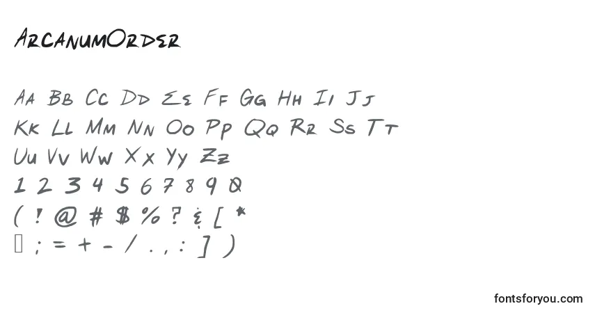 A fonte ArcanumOrder – alfabeto, números, caracteres especiais