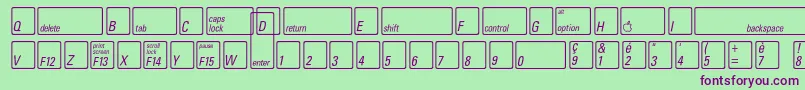 Fonte KeyfontfrenchBold – fontes roxas em um fundo verde