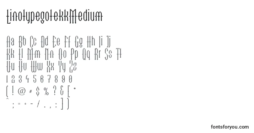 A fonte LinotypegotekkMedium – alfabeto, números, caracteres especiais