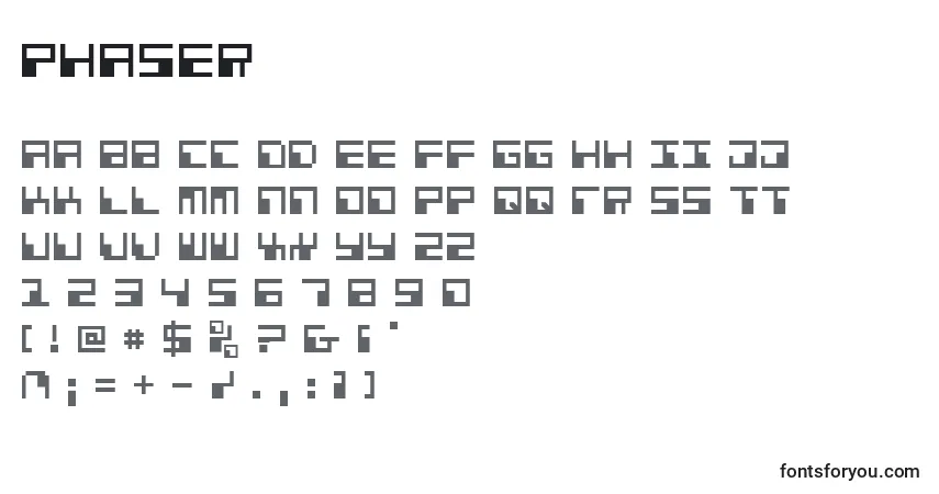 Шрифт Phaser – алфавит, цифры, специальные символы