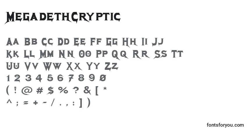 MegadethCryptic Font – alphabet, numbers, special characters