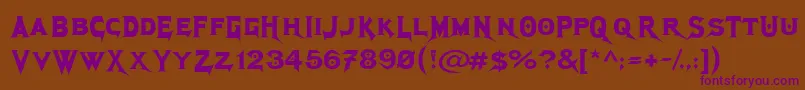 MegadethCryptic-Schriftart – Violette Schriften auf braunem Hintergrund