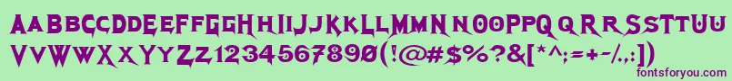 MegadethCryptic-Schriftart – Violette Schriften auf grünem Hintergrund
