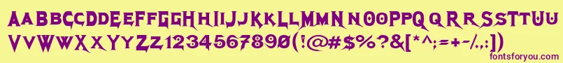 MegadethCryptic-Schriftart – Violette Schriften auf gelbem Hintergrund