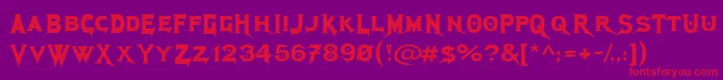 MegadethCryptic-Schriftart – Rote Schriften auf violettem Hintergrund