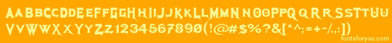 MegadethCryptic-Schriftart – Gelbe Schriften auf orangefarbenem Hintergrund
